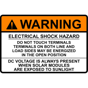 Warning Electrical Shock Hazard w/DC (NEC 2014) **Discontinued**
